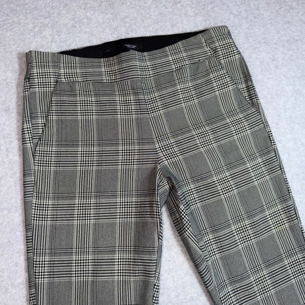 Simply Vera Wang Capri Pants Women M Gray/Black Plaid Stretch Pull On Trousers